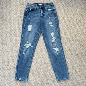 SO High Waisted Distressed Mom‎ Jeans Vintage Style Casual Denim